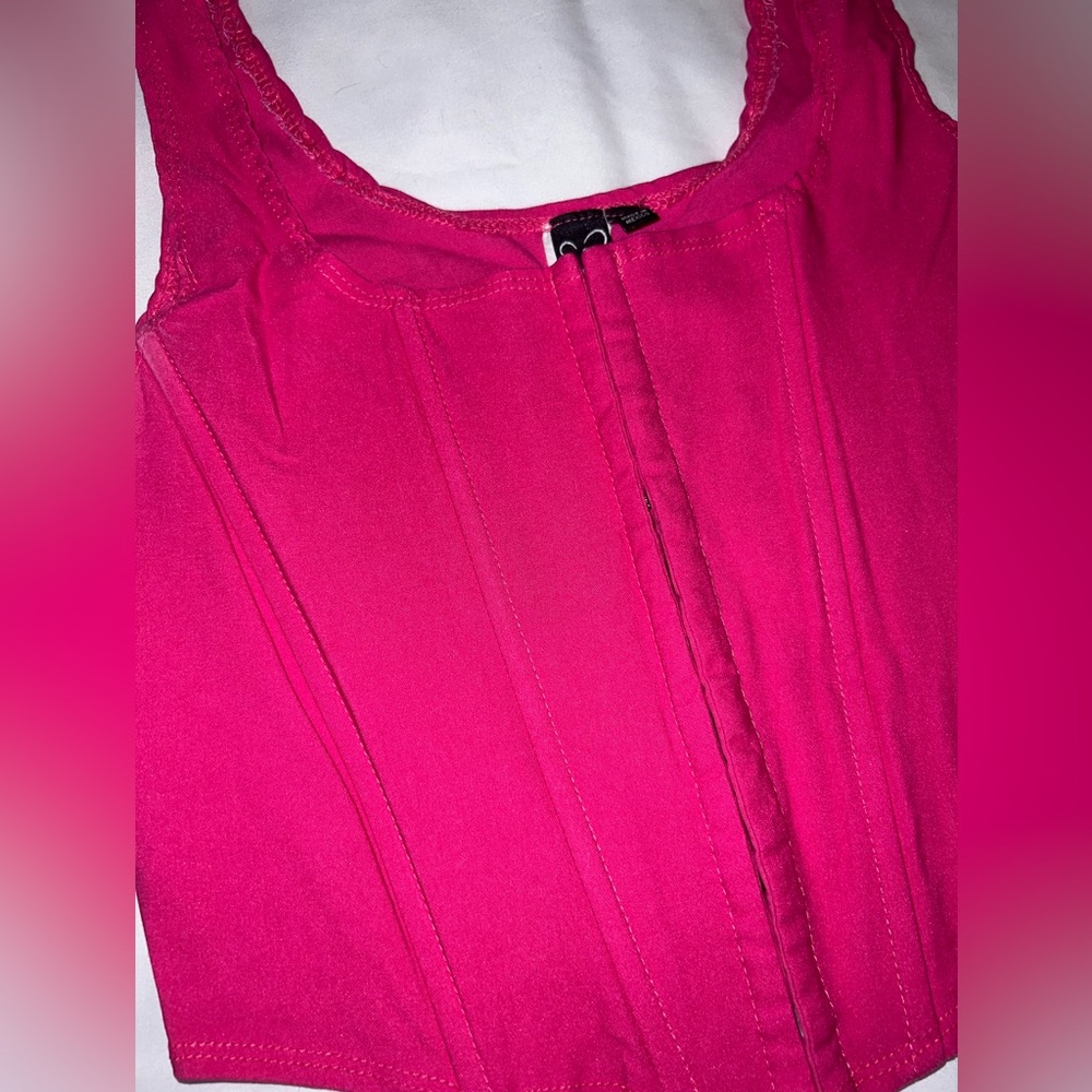 WINDSOR Corset Tank Front Clasps Neon Pink Cropped